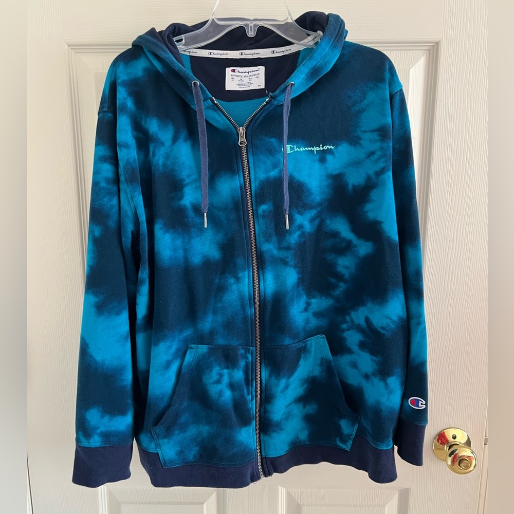 Champion Women Tie Dye Blue zip hoodie sweatshirt 2X